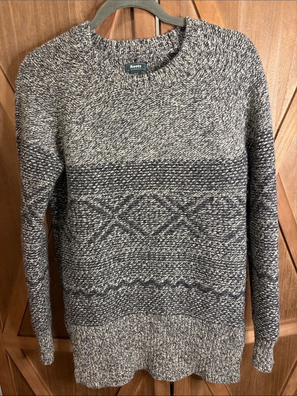 ROOTS CANADA Wool Blend Fair Isle Nordic Crewneck Sweater Charcoal SIZE SMALL